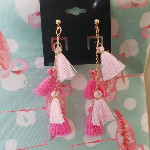 🌸 pretty in pink tassel trendy earrings - Picture 2 of 3